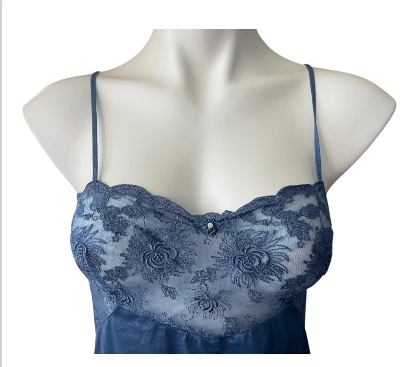 Vintage 90s Blue Lace Cami Top Silk S/M image indicator(8)