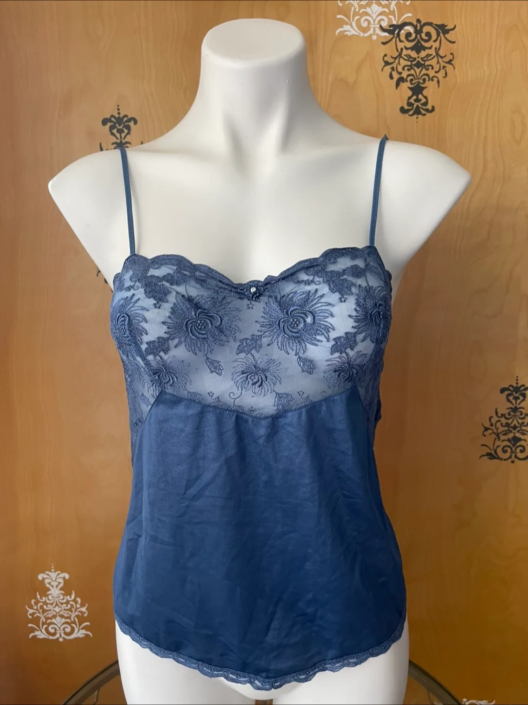 Vintage 90s Blue Lace Cami Top Silk S/M image indicator(9)