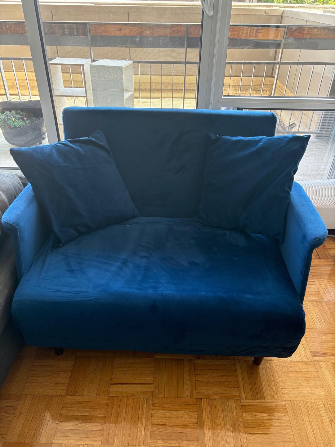 Blue Velvet Loveseat Sofa Bed - photo 2