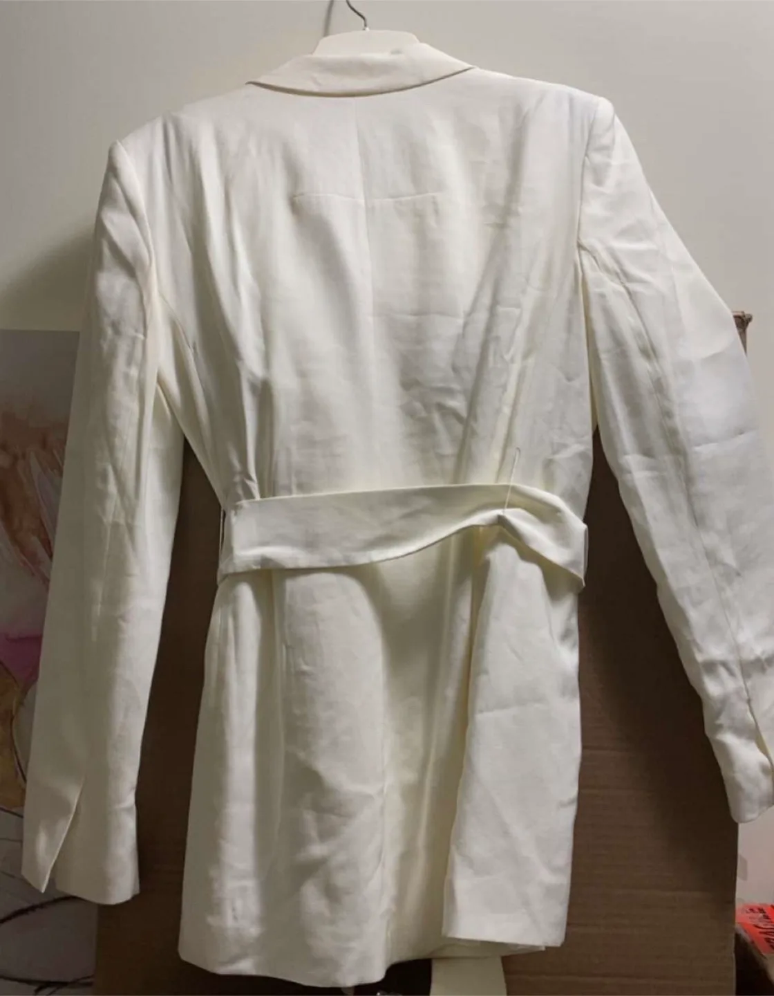 Topshop Women's Belted Twill Blazer, Size 10 Ivory image indicator(3)