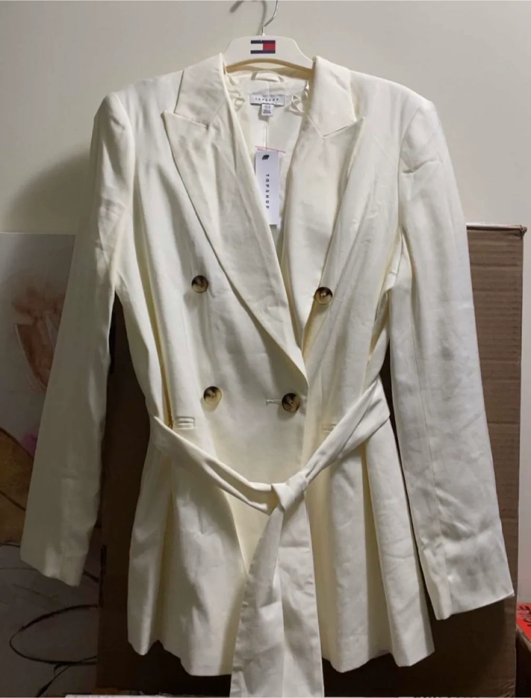 Topshop Women's Belted Twill Blazer, Size 10 Ivory image indicator(2)