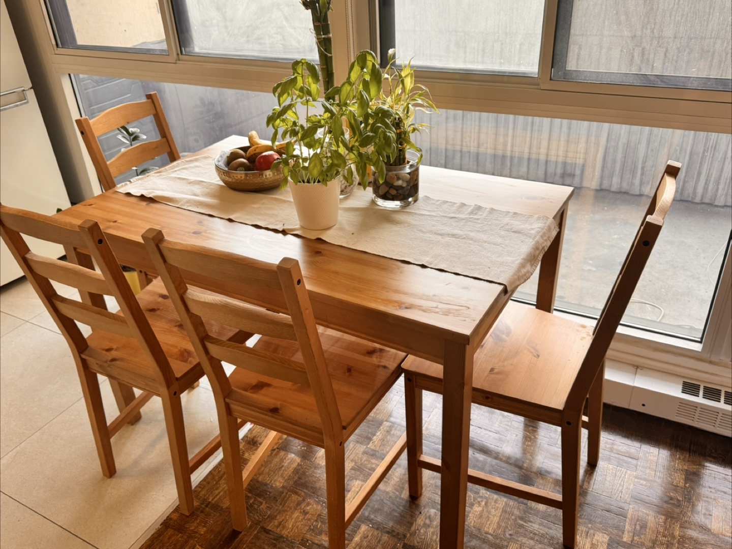 IKEA Solid Pine Dining Table with 4 Chairs