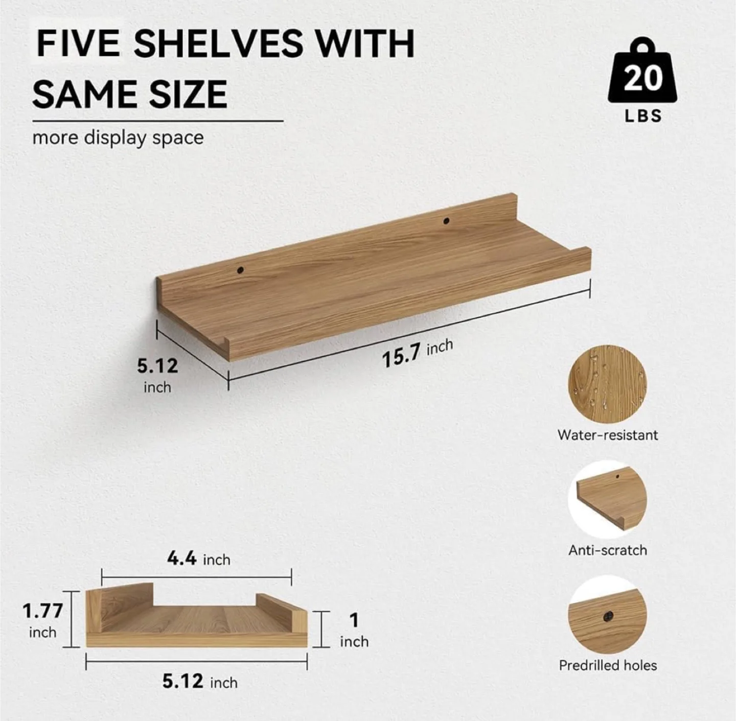 Wood Wall Shelves (Set of 5) image indicator(2)