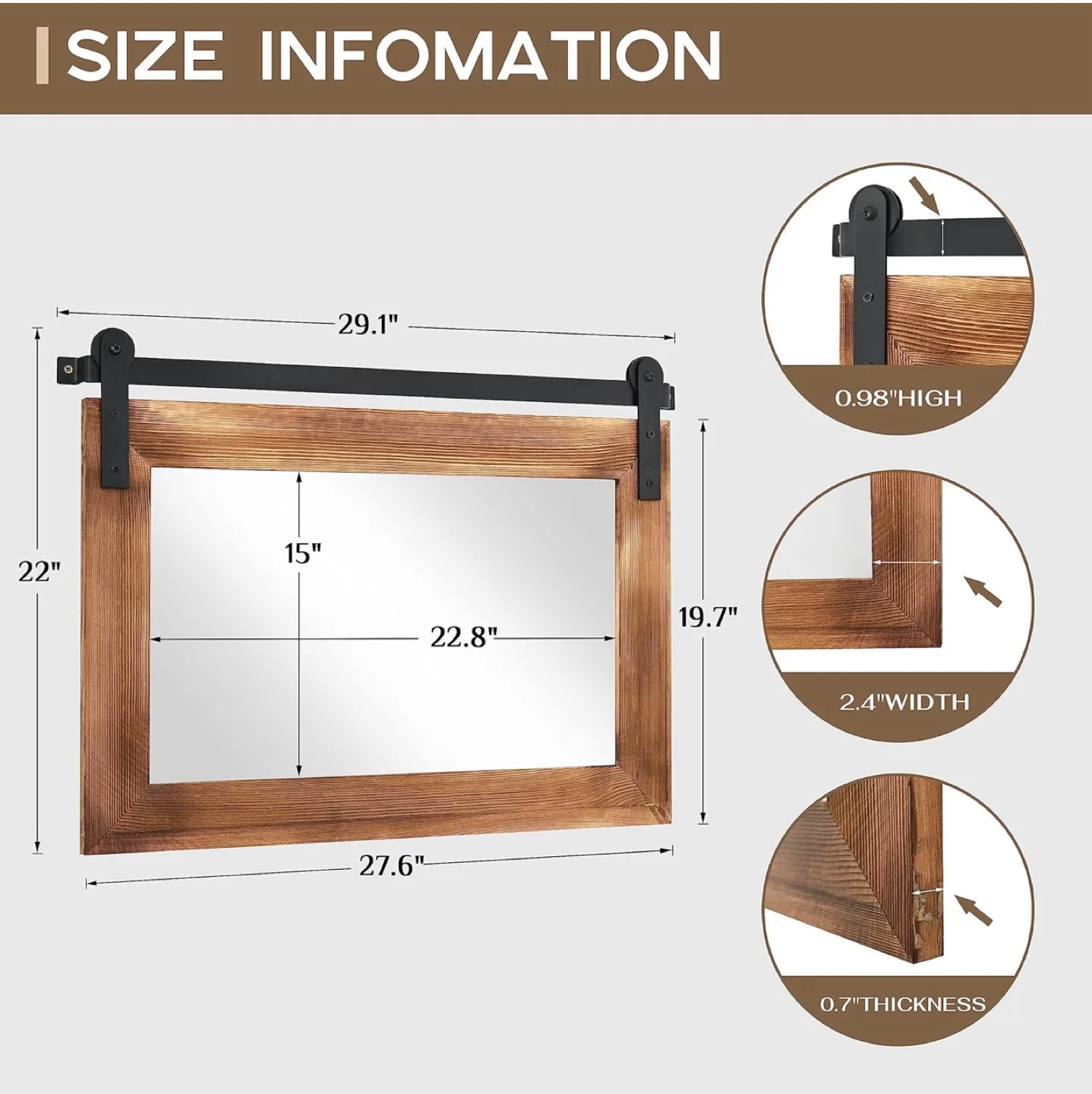 Wood Framed Mirror with Sliding Barn Door Hardware image indicator(2)