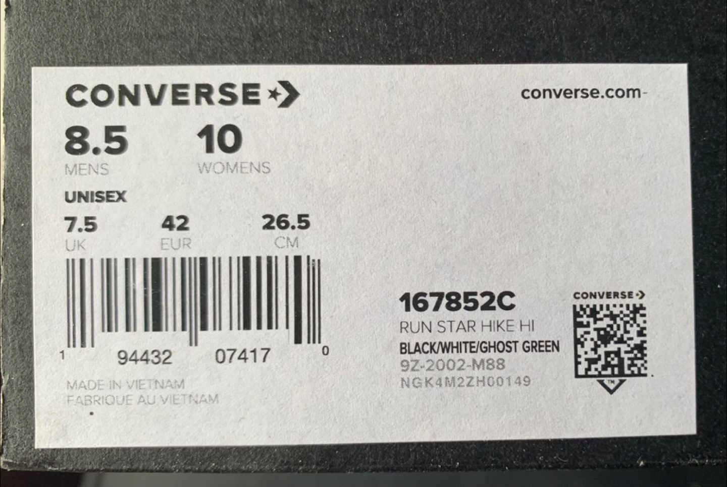 Converse Run Star Hike Hi Black/White/Ghost Green - Size 8.5 - photo 5