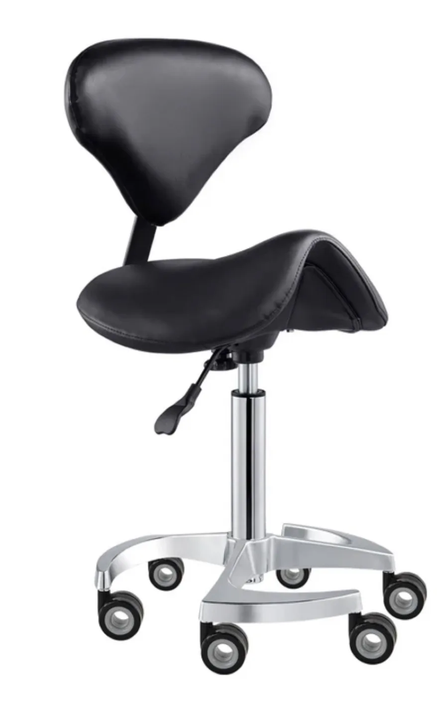 Adjustable Black Saddle rolling Stool Chair image indicator(3)