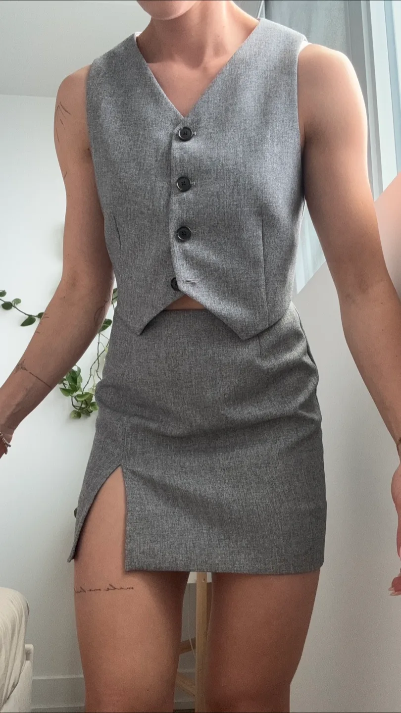 Grey Vest and Mini Skirt Set thumbnail