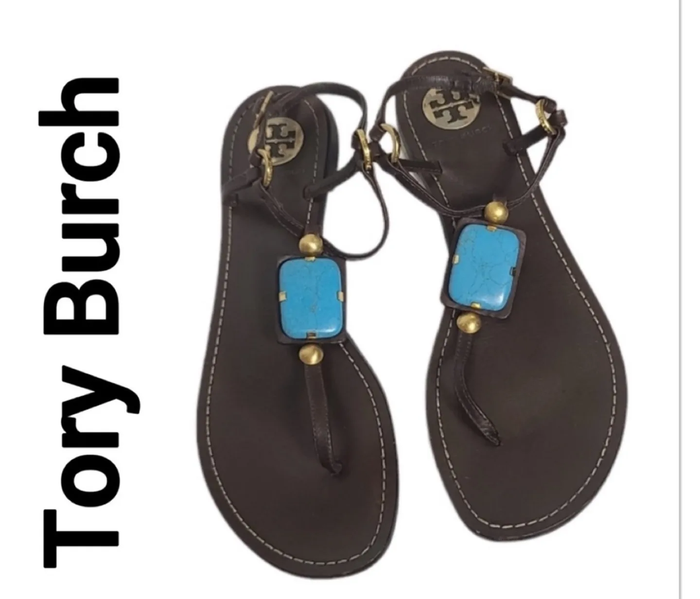 Leather Tory Burch Sandals with Gem Stone image indicator(5)