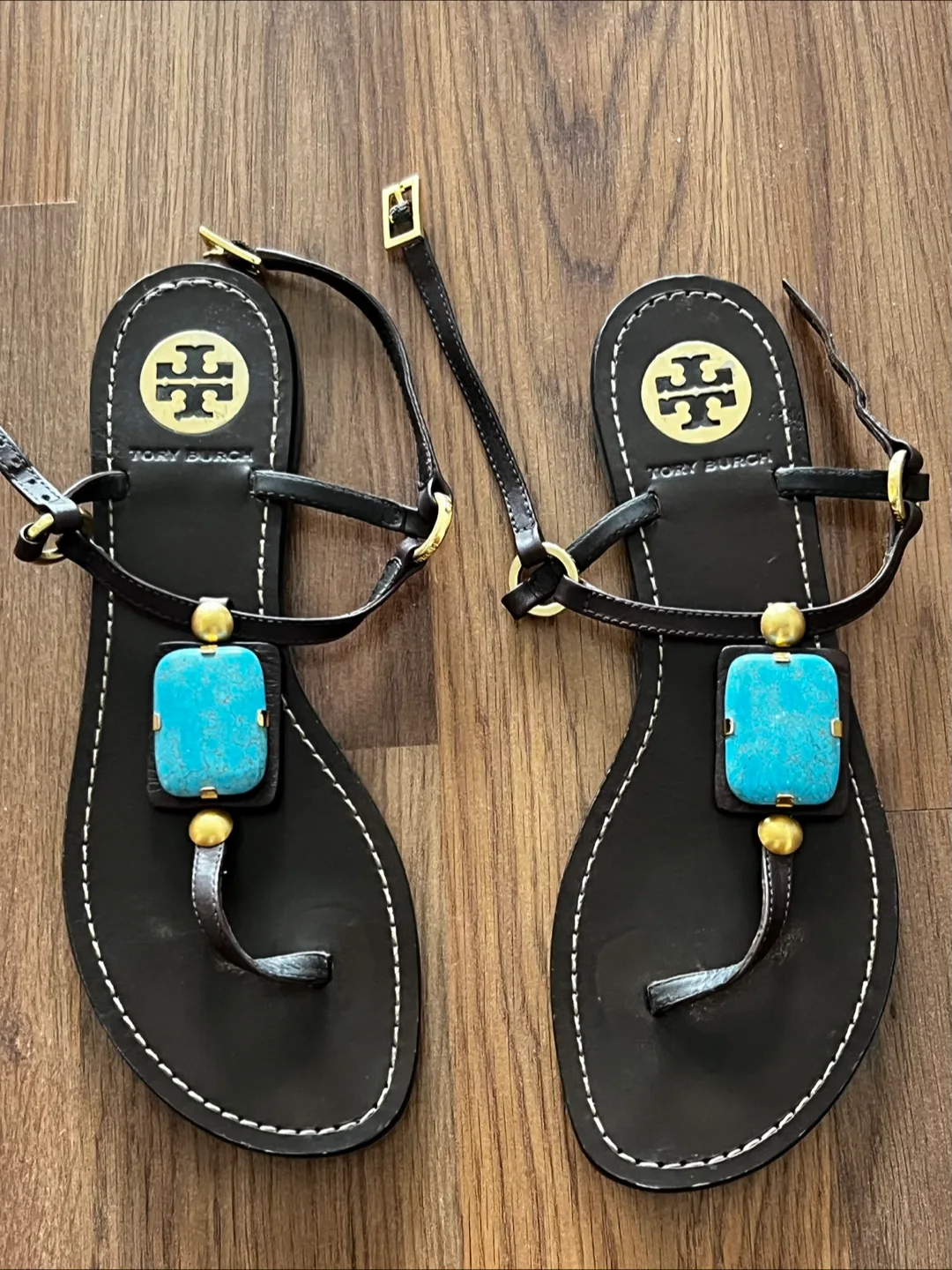 Leather Tory Burch Sandals with Gem Stone image indicator(2)