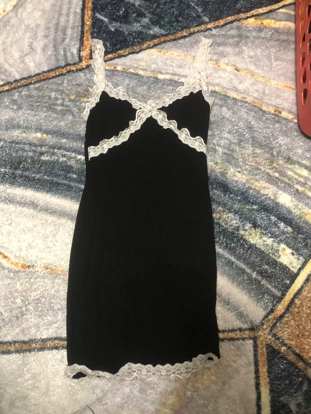 Black Dress with White Lace Trim thumbnail