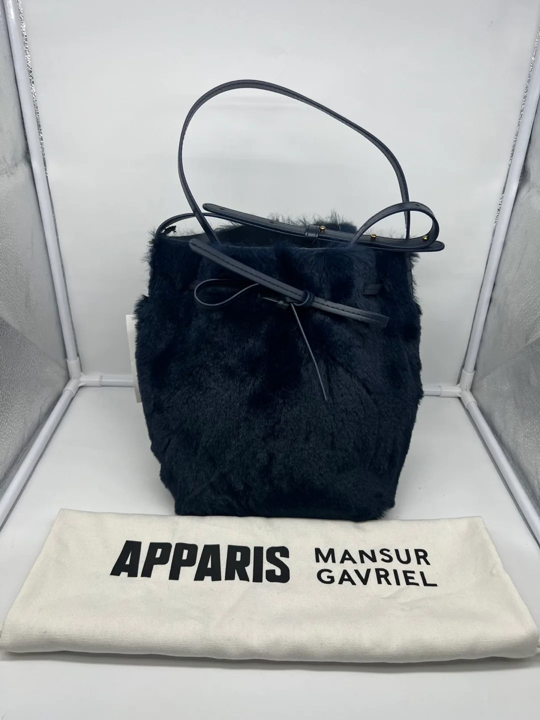 Mansur Gavriel X Apparis Vegan Faux Fur Blue Crossbody thumbnail
