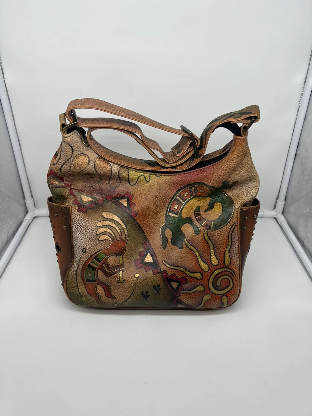 Anuschka Vintage Cactus Handpainted Leather Shoulder Bag thumbnail