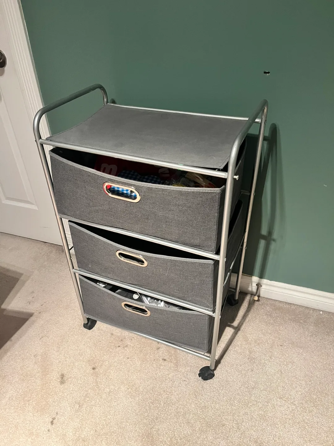 Grey 3-Drawer Rolling Cart Dresser/ Storage image indicator(2)