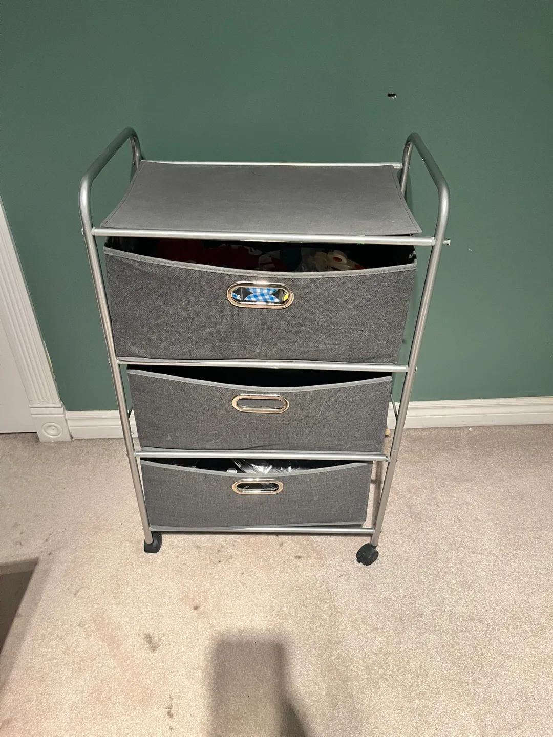 Grey 3-Drawer Rolling Cart Dresser/ Storage thumbnail