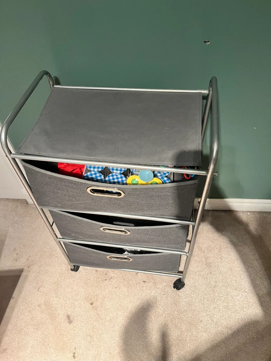 Grey 3-Drawer Rolling Cart Dresser/ Storage image indicator(5)