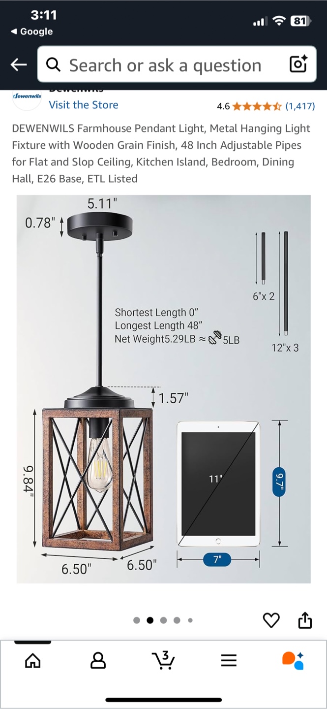 DEWENWILS Farmhouse Pendant Light