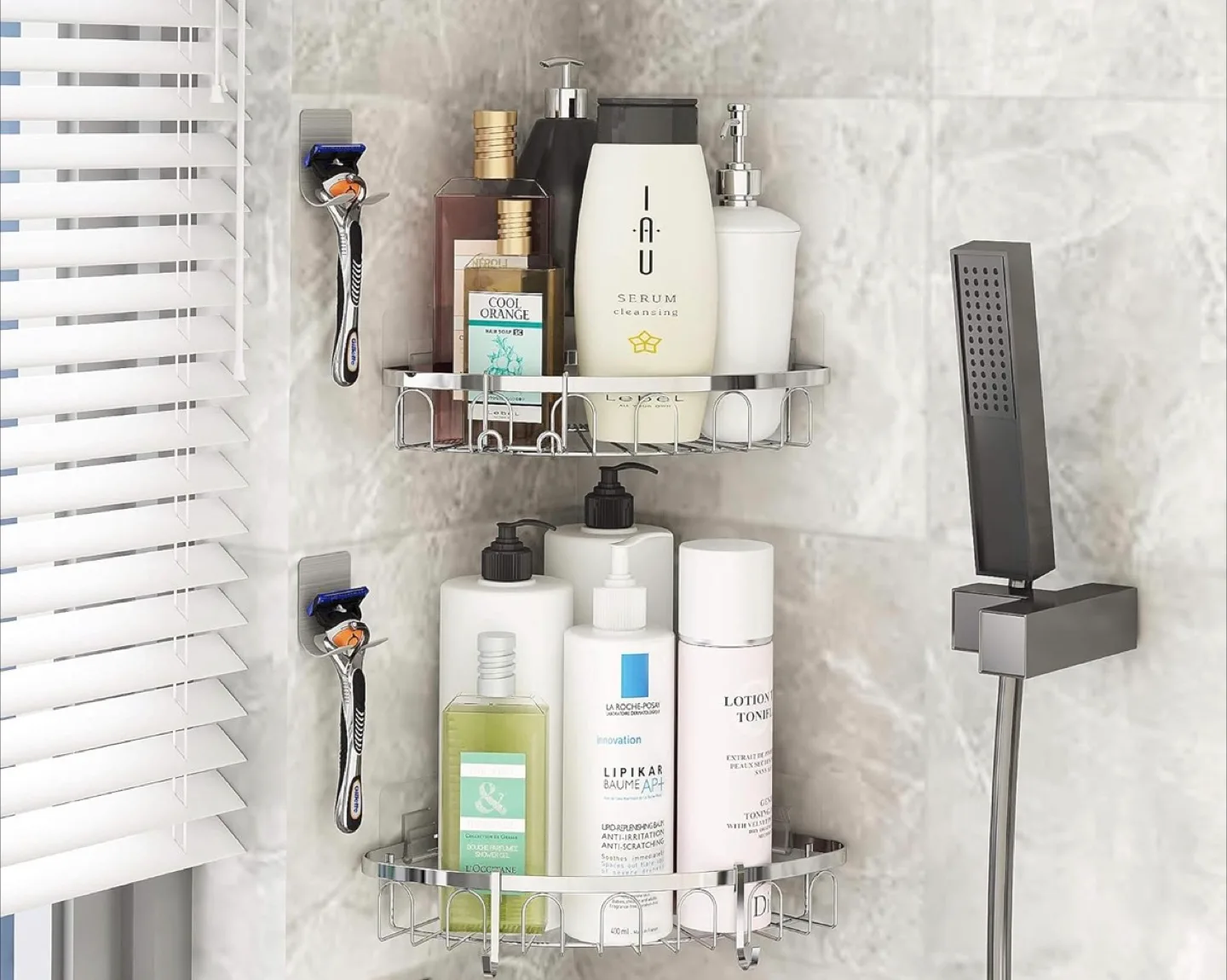 Stainless Steel 2 Tier Corner Shower Caddy image indicator(3)