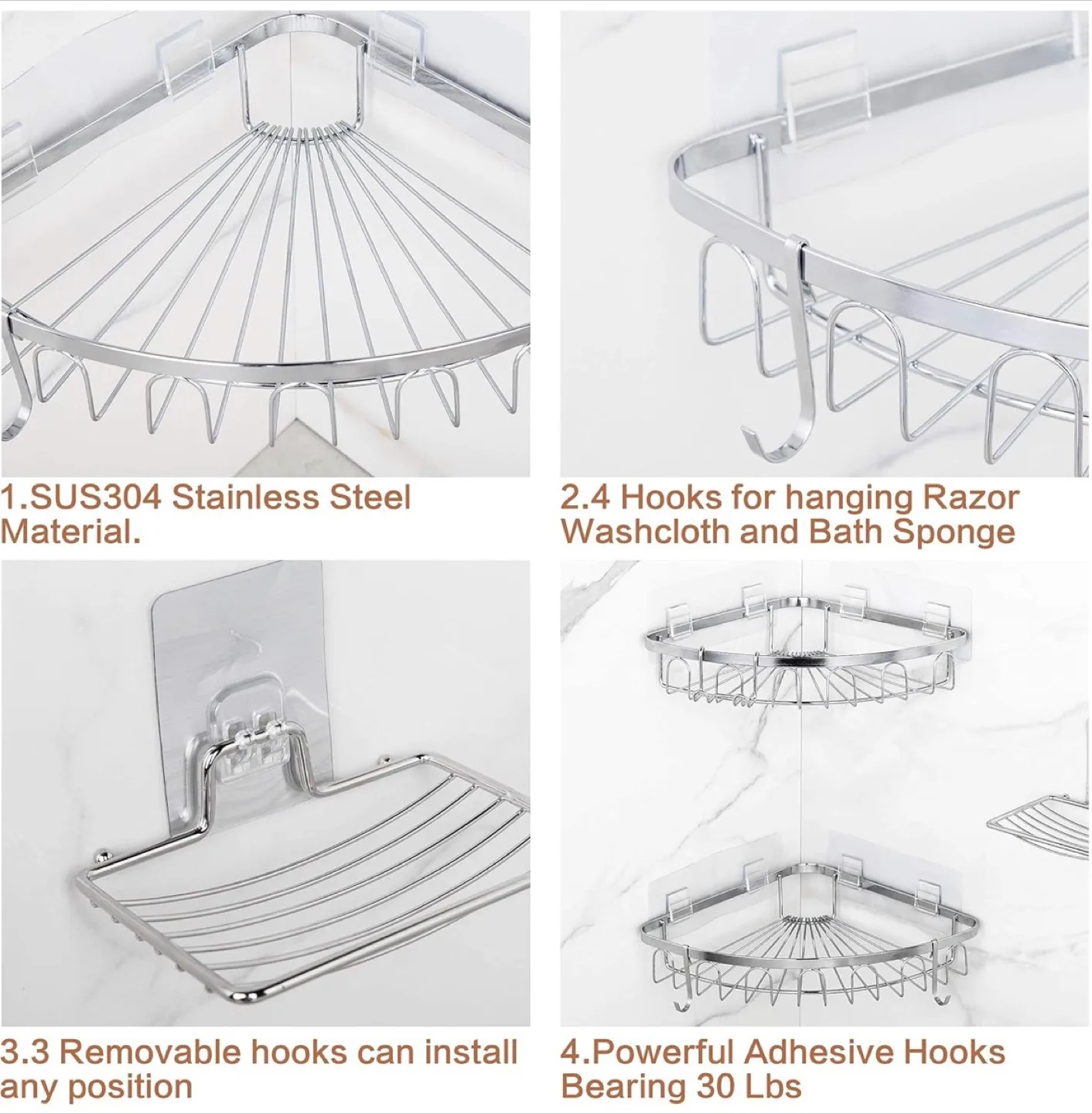 Stainless Steel 2 Tier Corner Shower Caddy image indicator(5)
