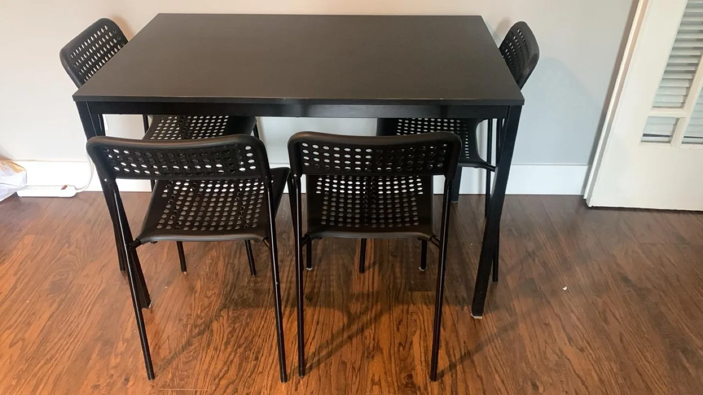 IKEA Black Dining Table with 4 Chairs thumbnail