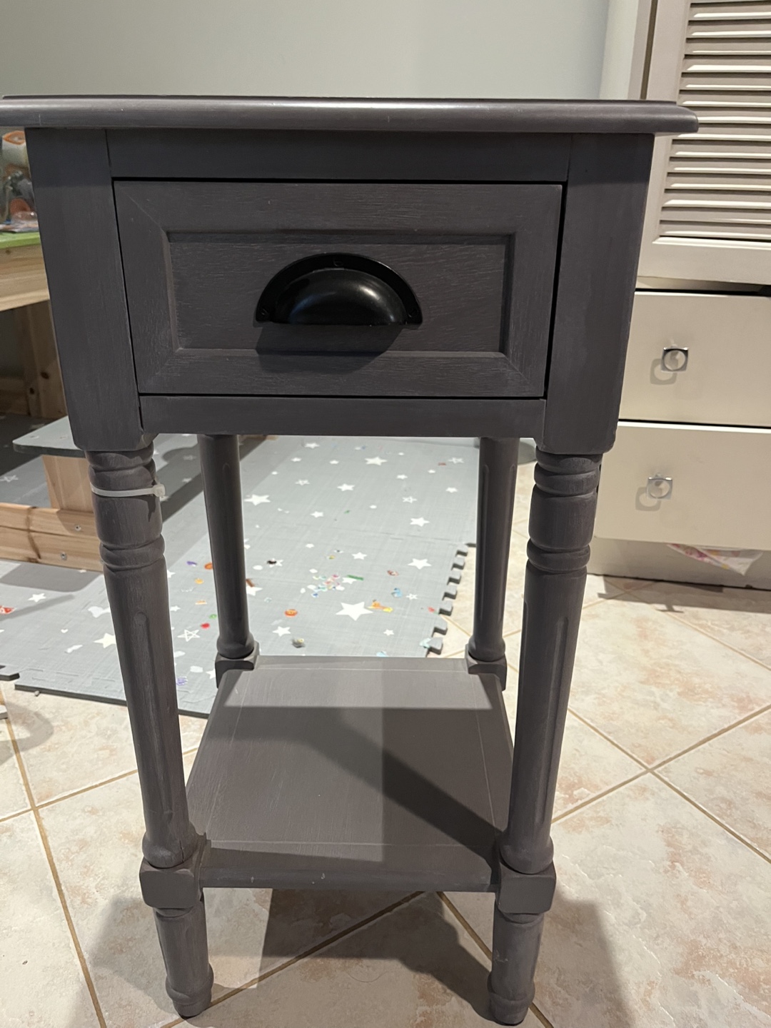 Grey Wooden Nightstand with Drawer