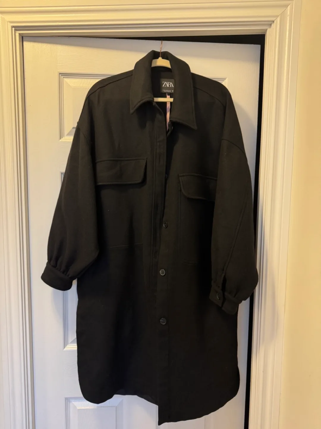Zara Black Wool Blend Overshirt - Size XL thumbnail
