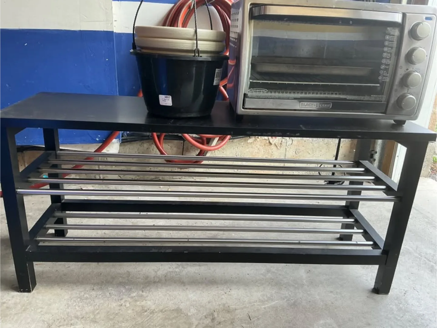 Black Entryway Bench with Shoe Rack thumbnail