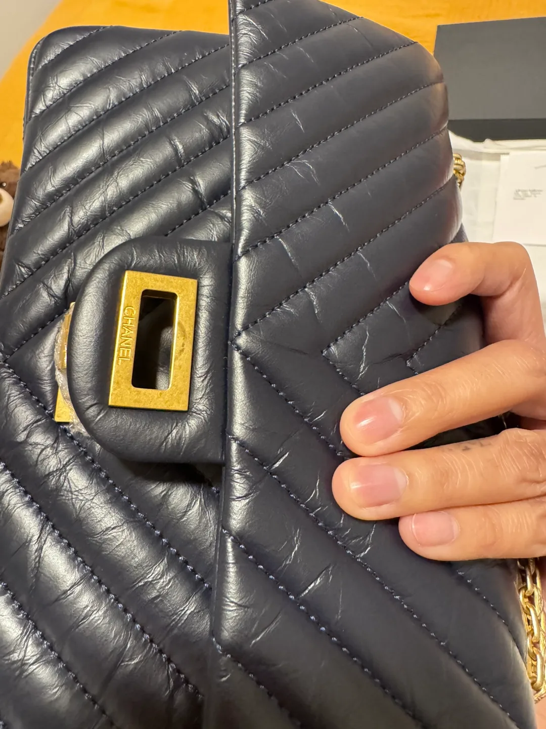 Chanel Navy Blue Leather Handbag image indicator(10)