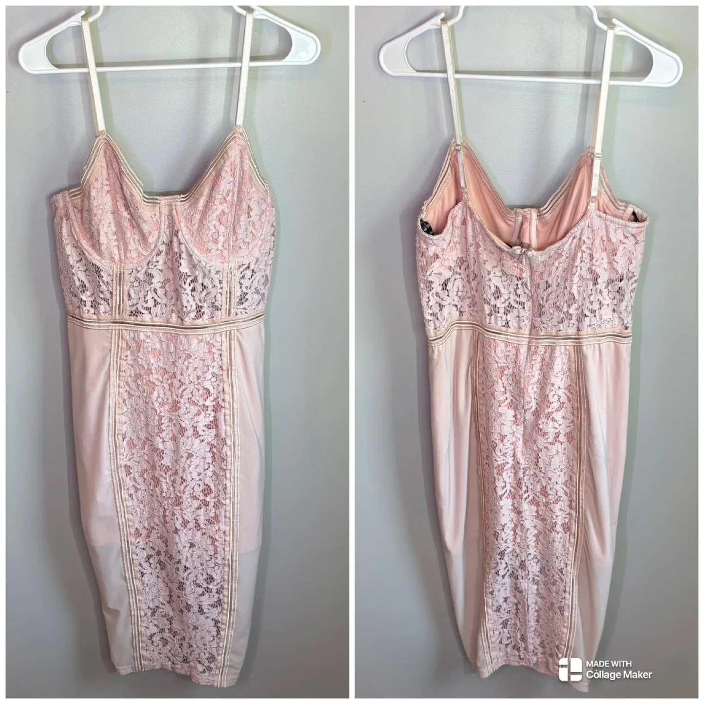 Missguided Blush Pink Sheer Lace Corset Midi Bodycon Dress Sz 12 thumbnail