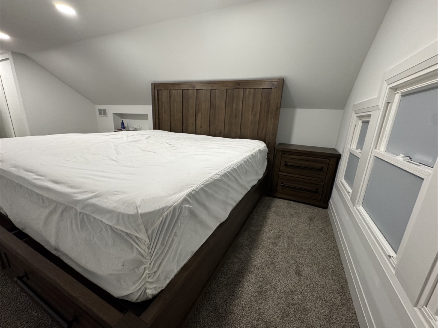 Bedroom Set: King Size Bed Frame, Dresser, Nightstand - Wood