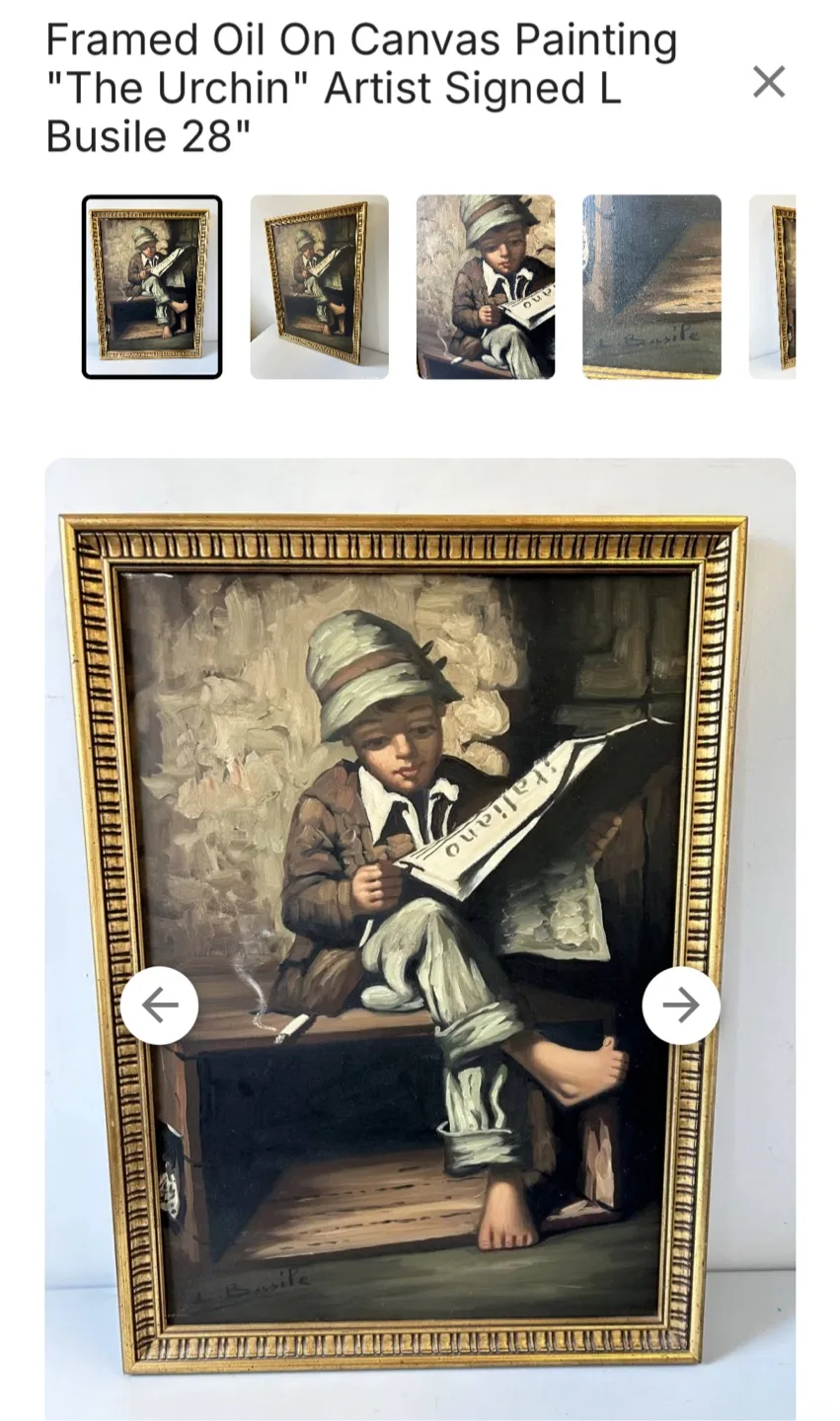 Original Framed Oil Painting "The Urchin" by L. Busile thumbnail