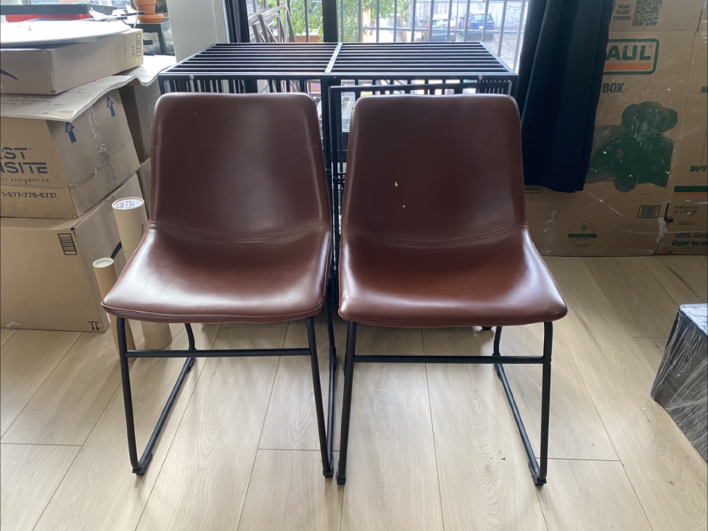 Brown Faux Leather Dining Chairs (Set of 2)