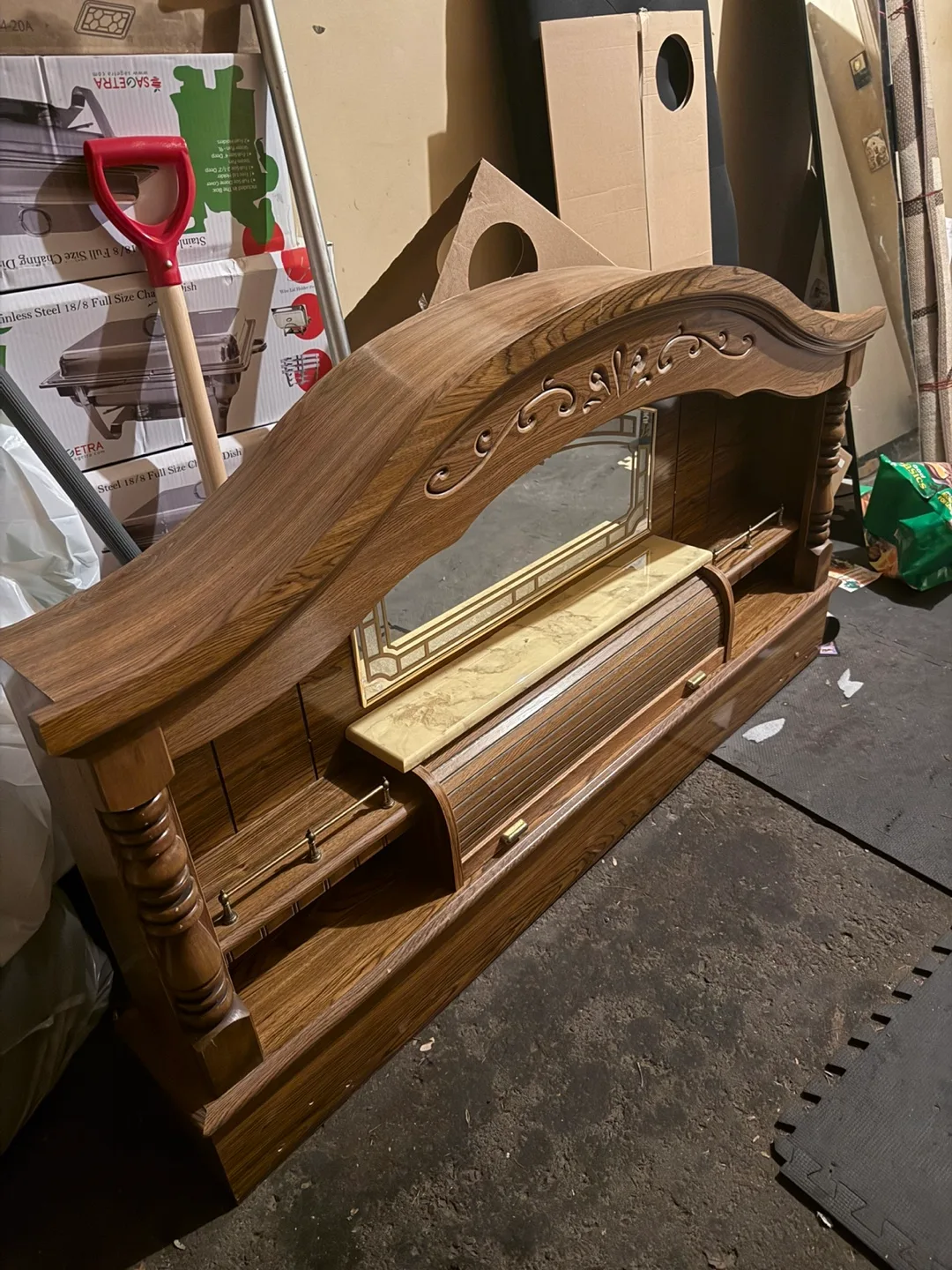 Solid Queen Size Wood Headboard with Mirror & Storage image indicator(2)