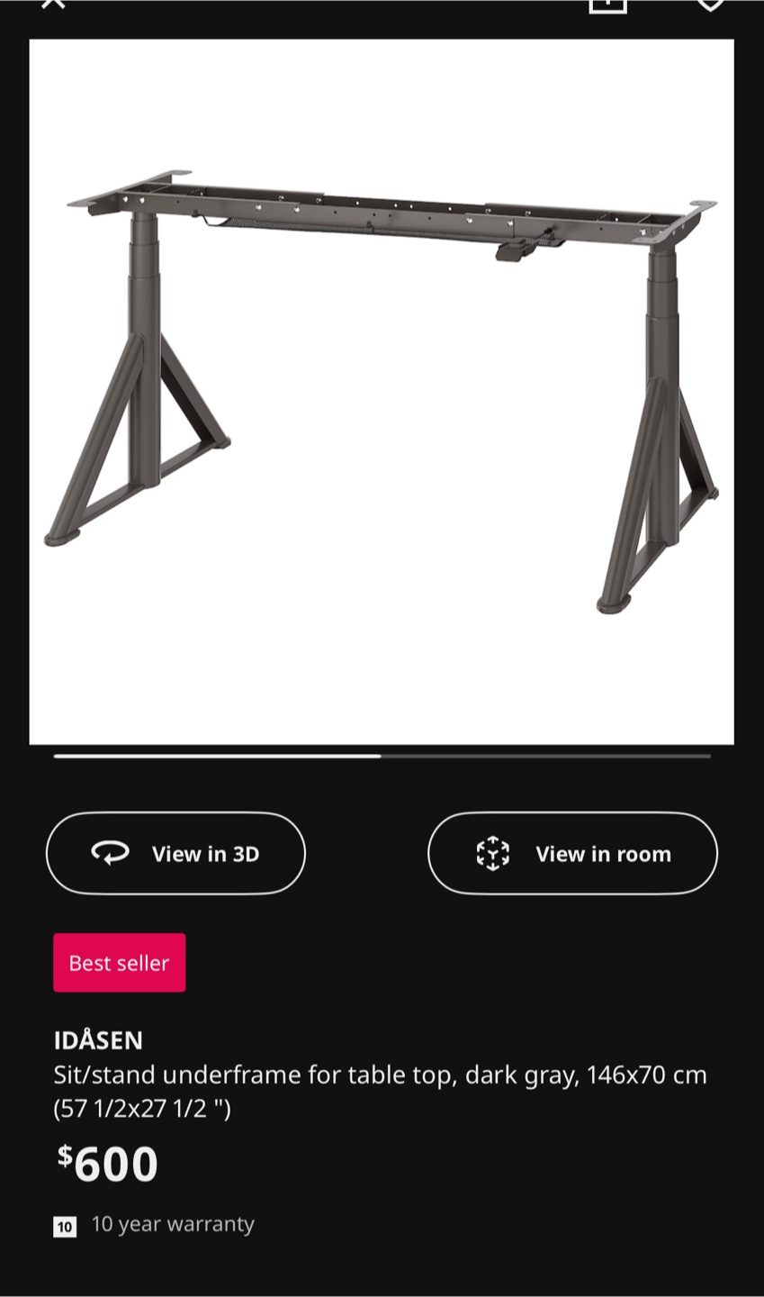 Standing Desk electric undeframe-  IKEA IDASEN DARK GREY - photo 4