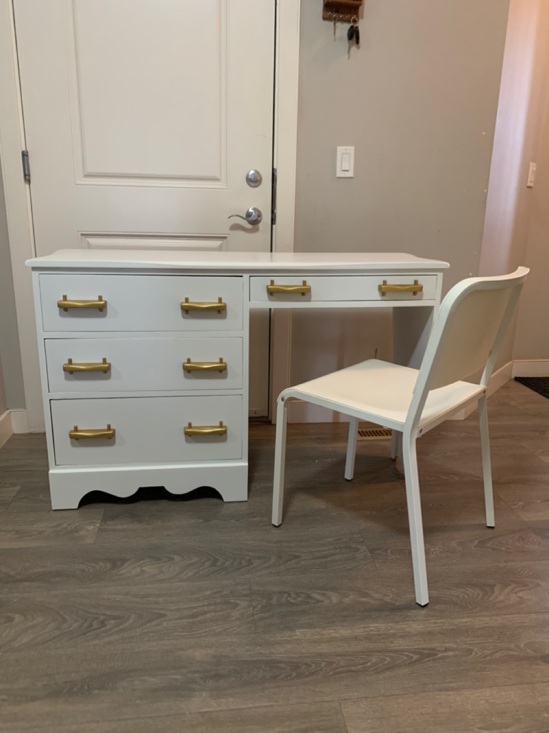 White Desk with Gold Handles