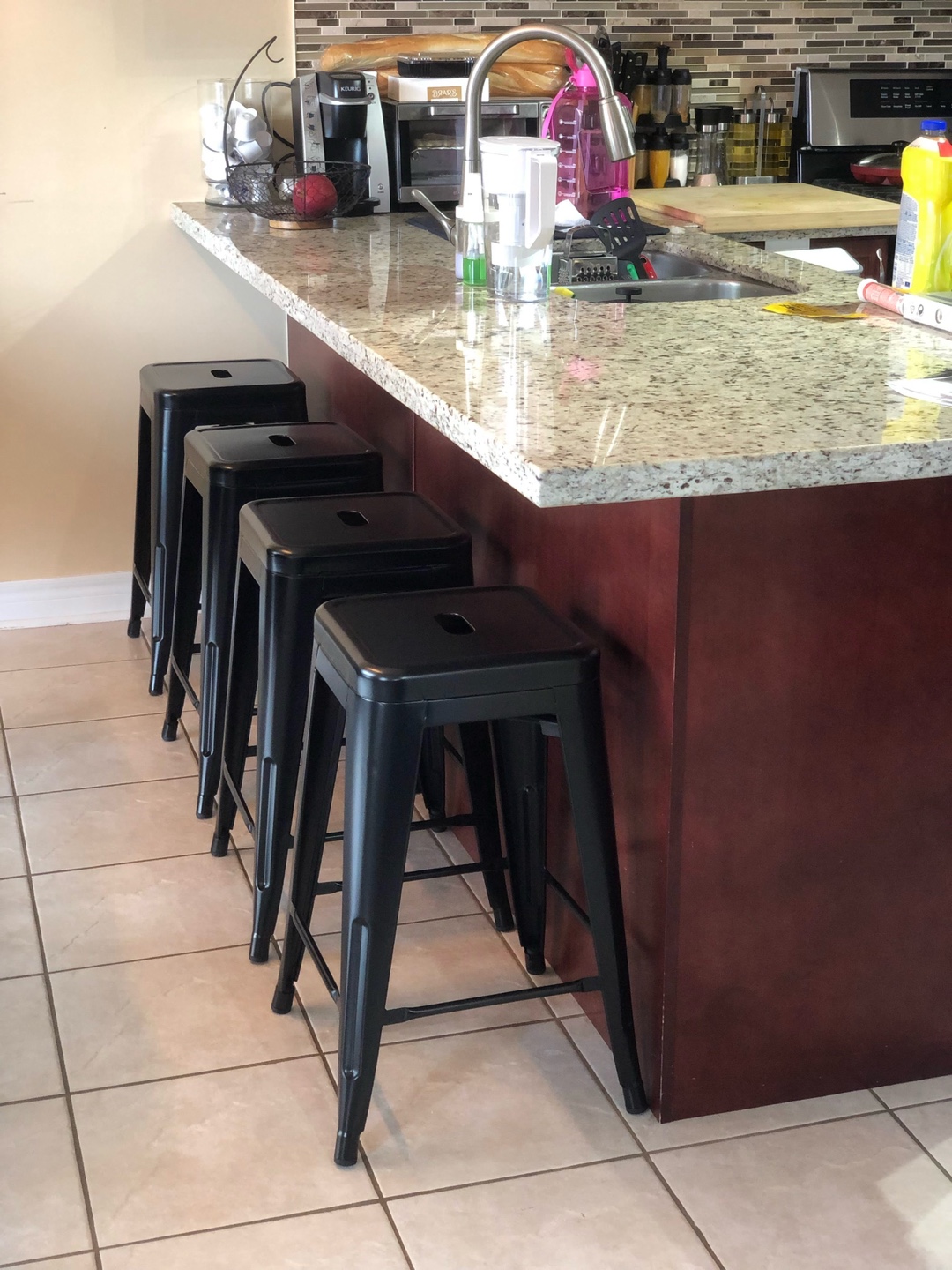Set of 4 Black Metal Bar Stools