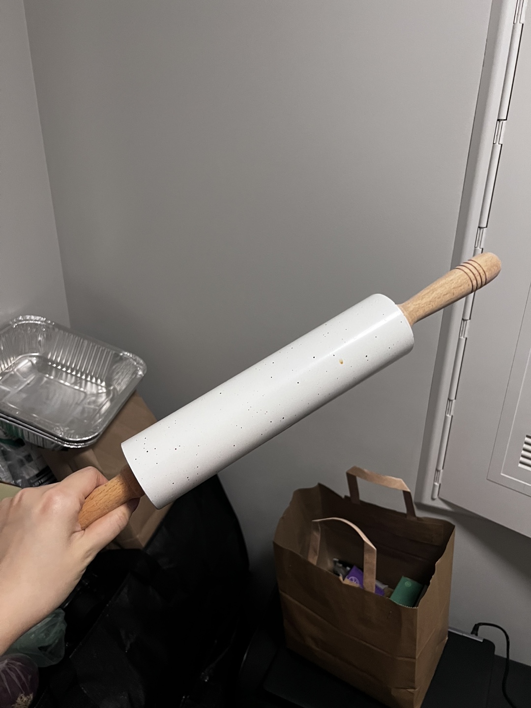 Rolling Pin - White with Wooden Handles