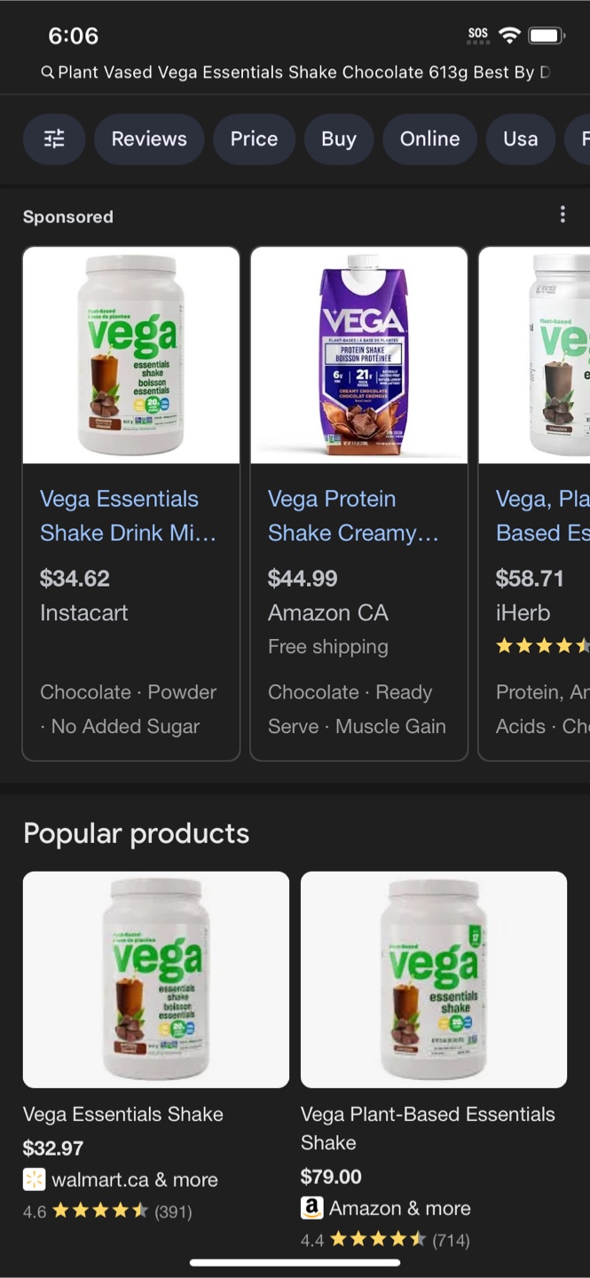 Plant Vased Vega Essentials Shake Chocolate. Protein Powder - photo 3