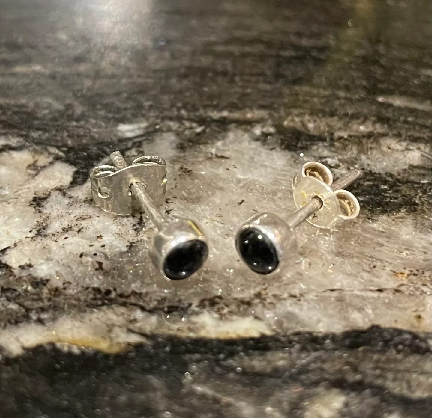 Stud Earrings - Silver with Black Stone image indicator(3)