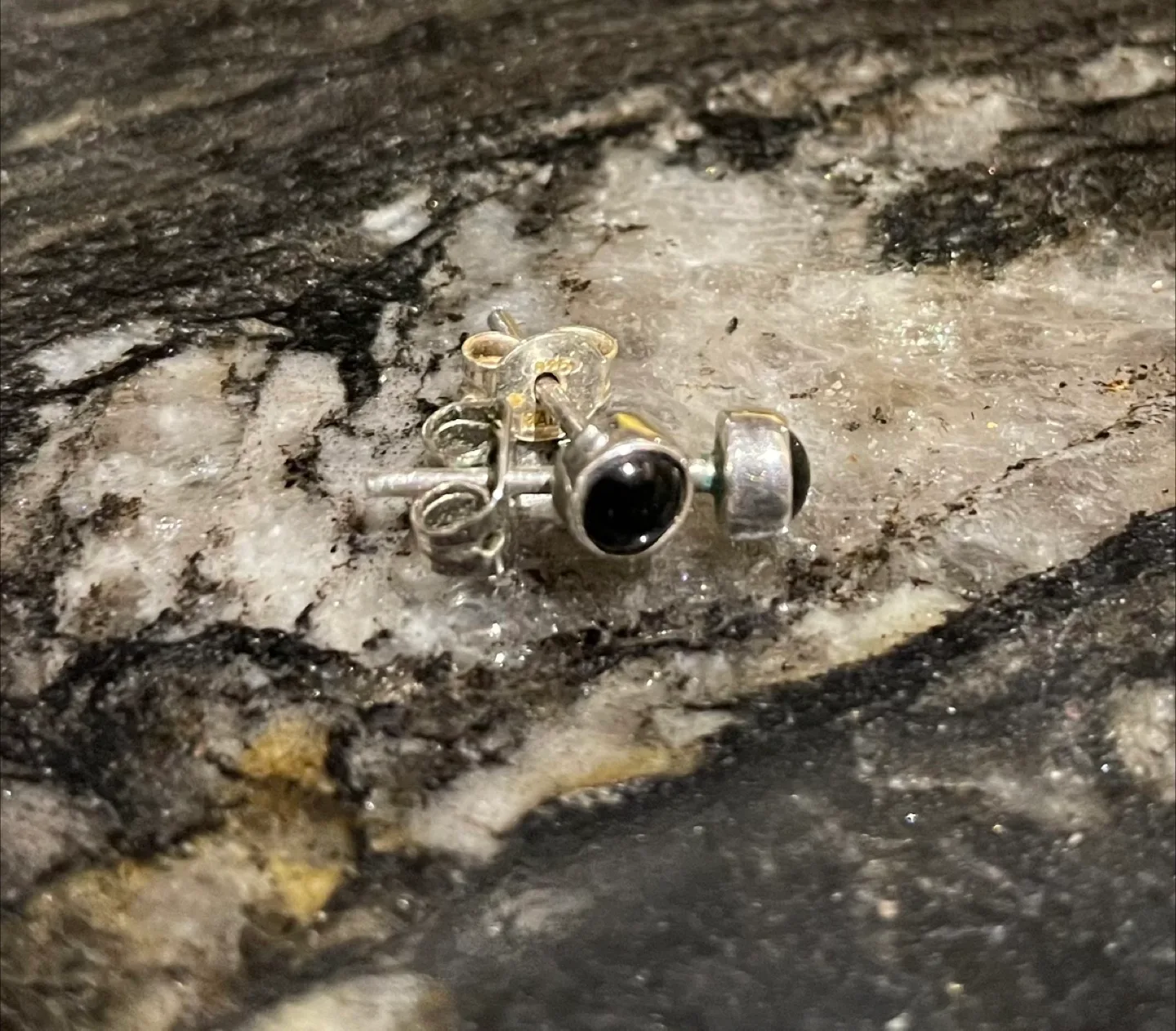 Stud Earrings - Silver with Black Stone thumbnail