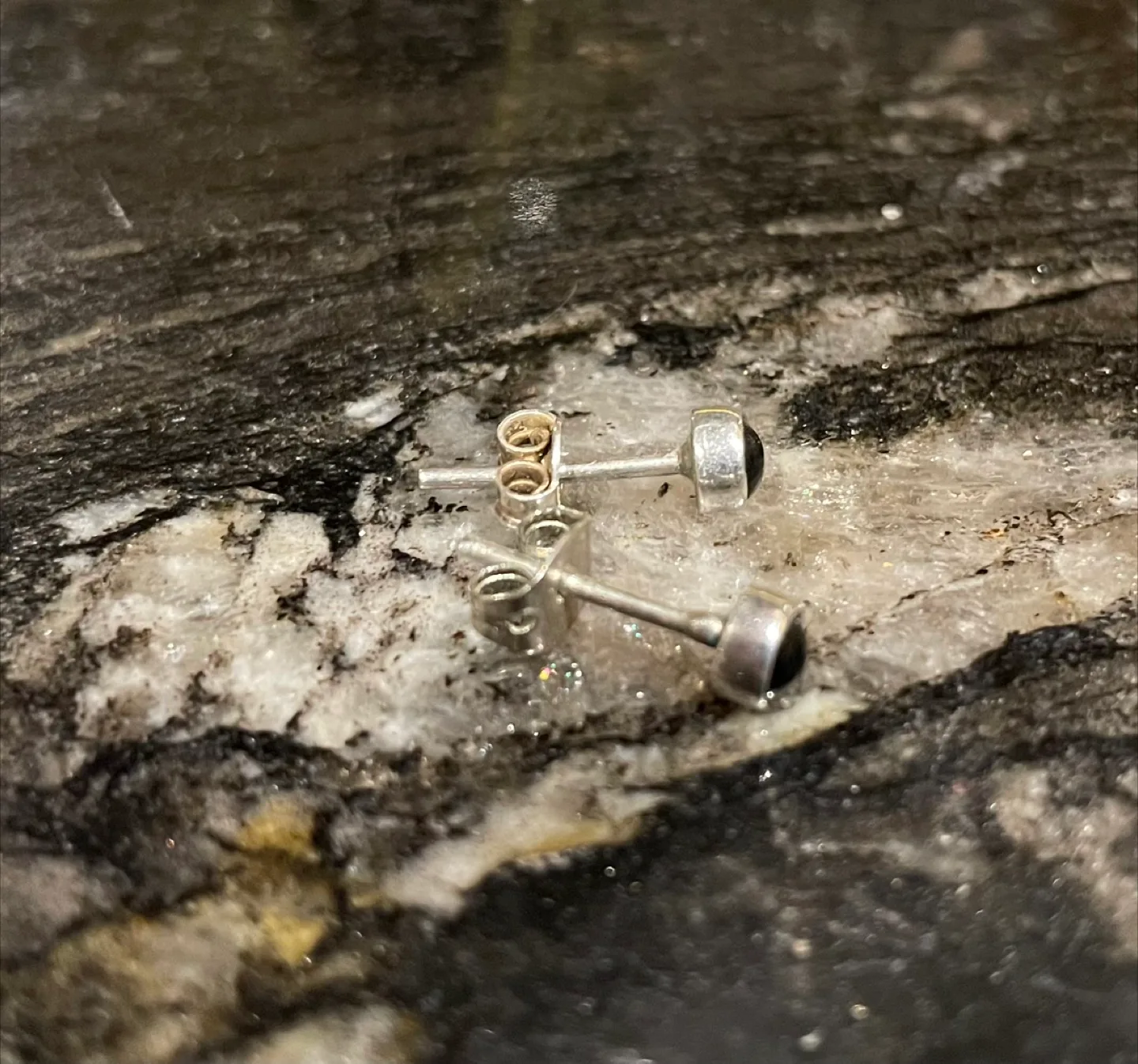 Stud Earrings - Silver with Black Stone image indicator(2)