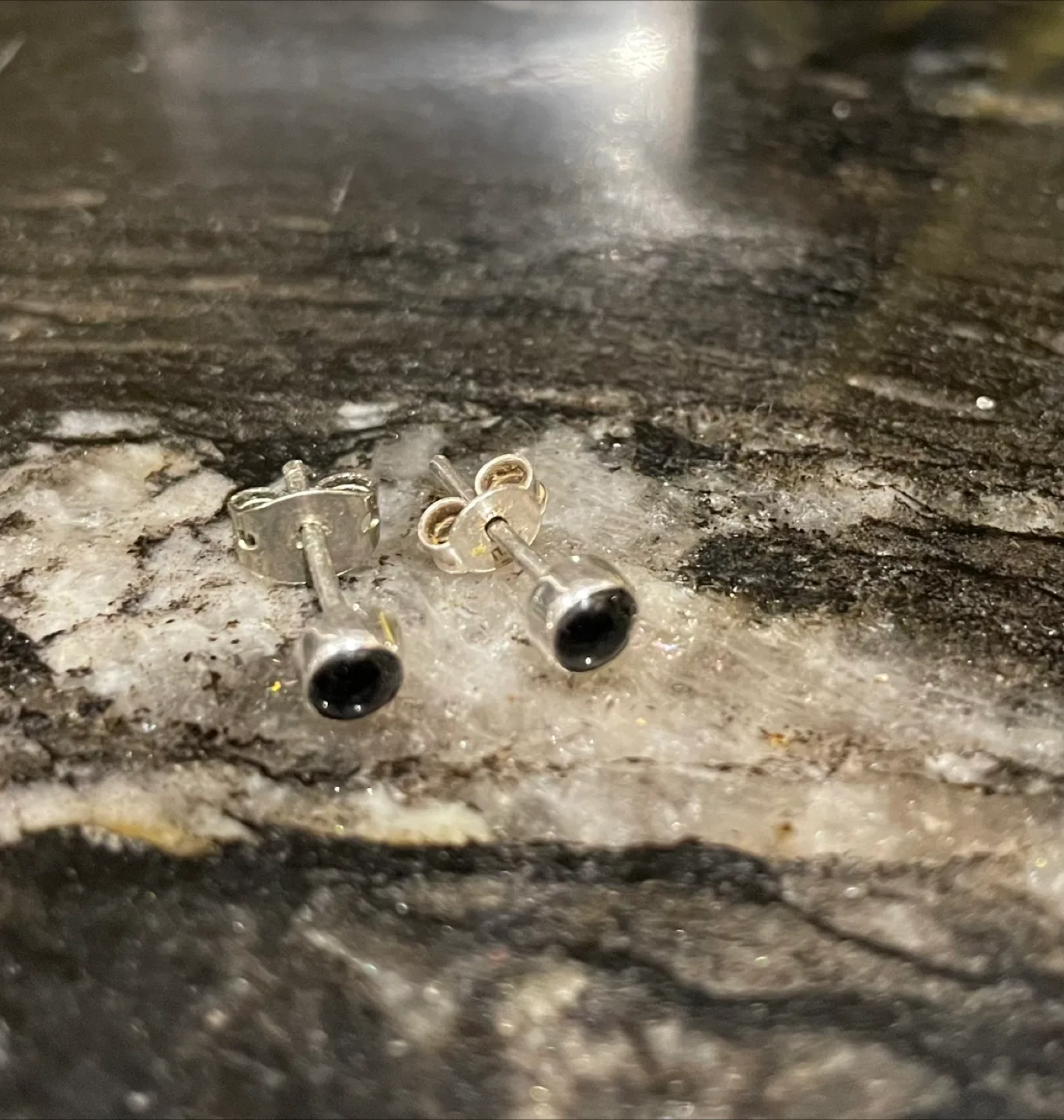 Stud Earrings - Silver with Black Stone image indicator(4)