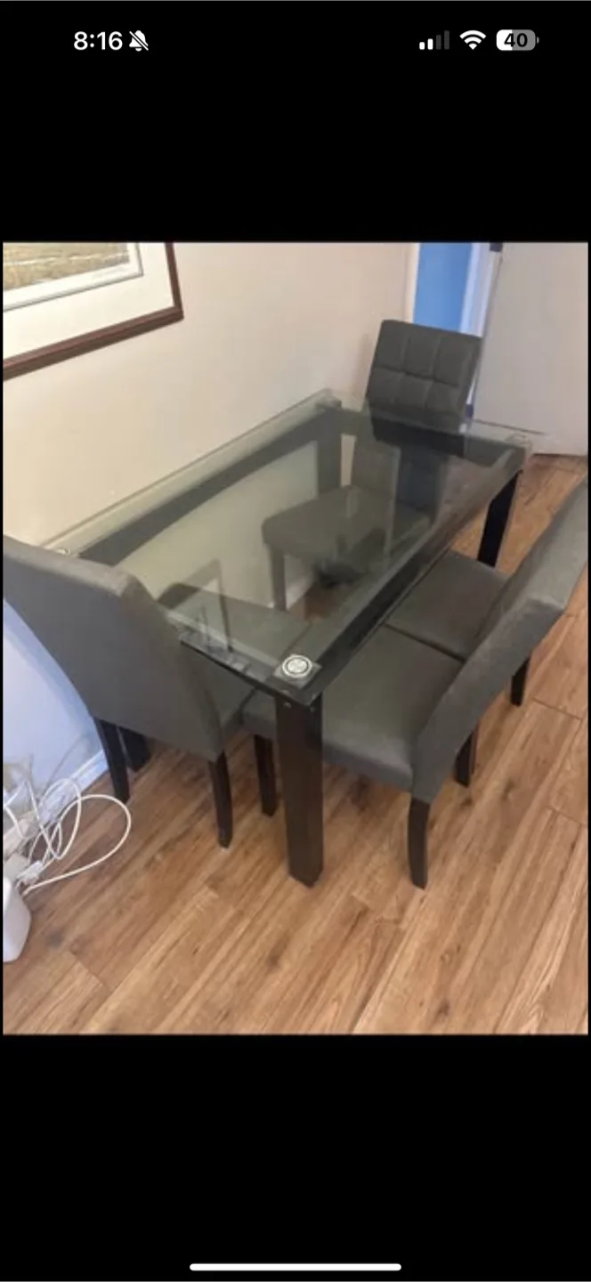 Glass Top Dining Table with 4 Chairs thumbnail