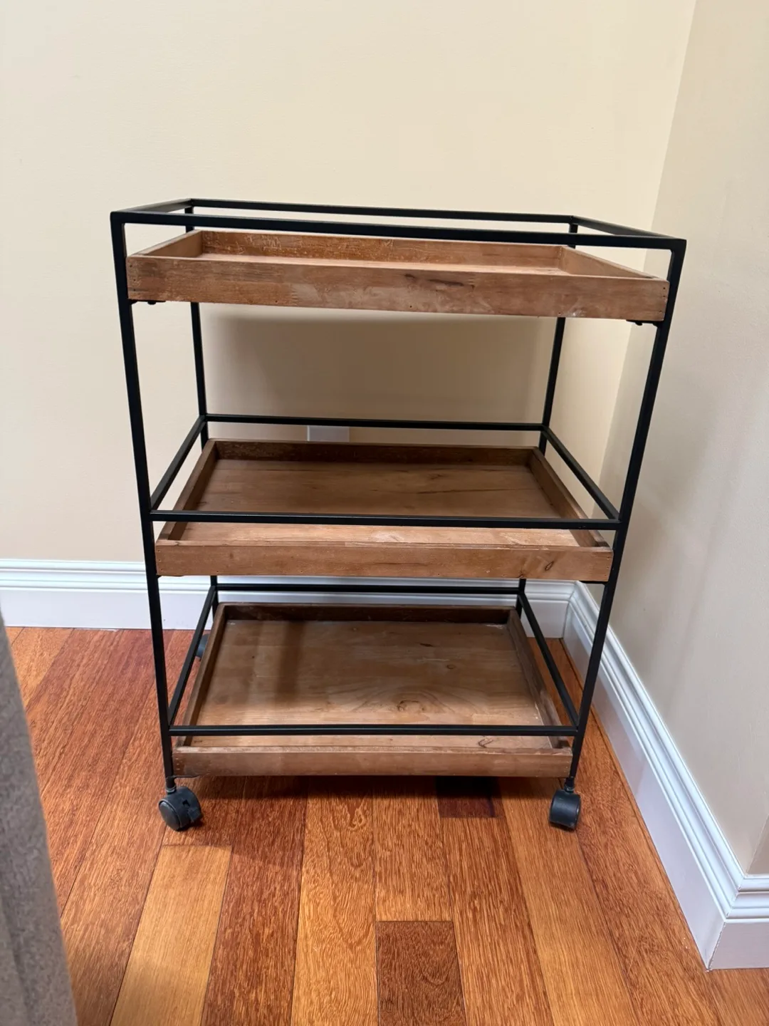 Rustic Wood & Metal Rolling Bar Cart thumbnail