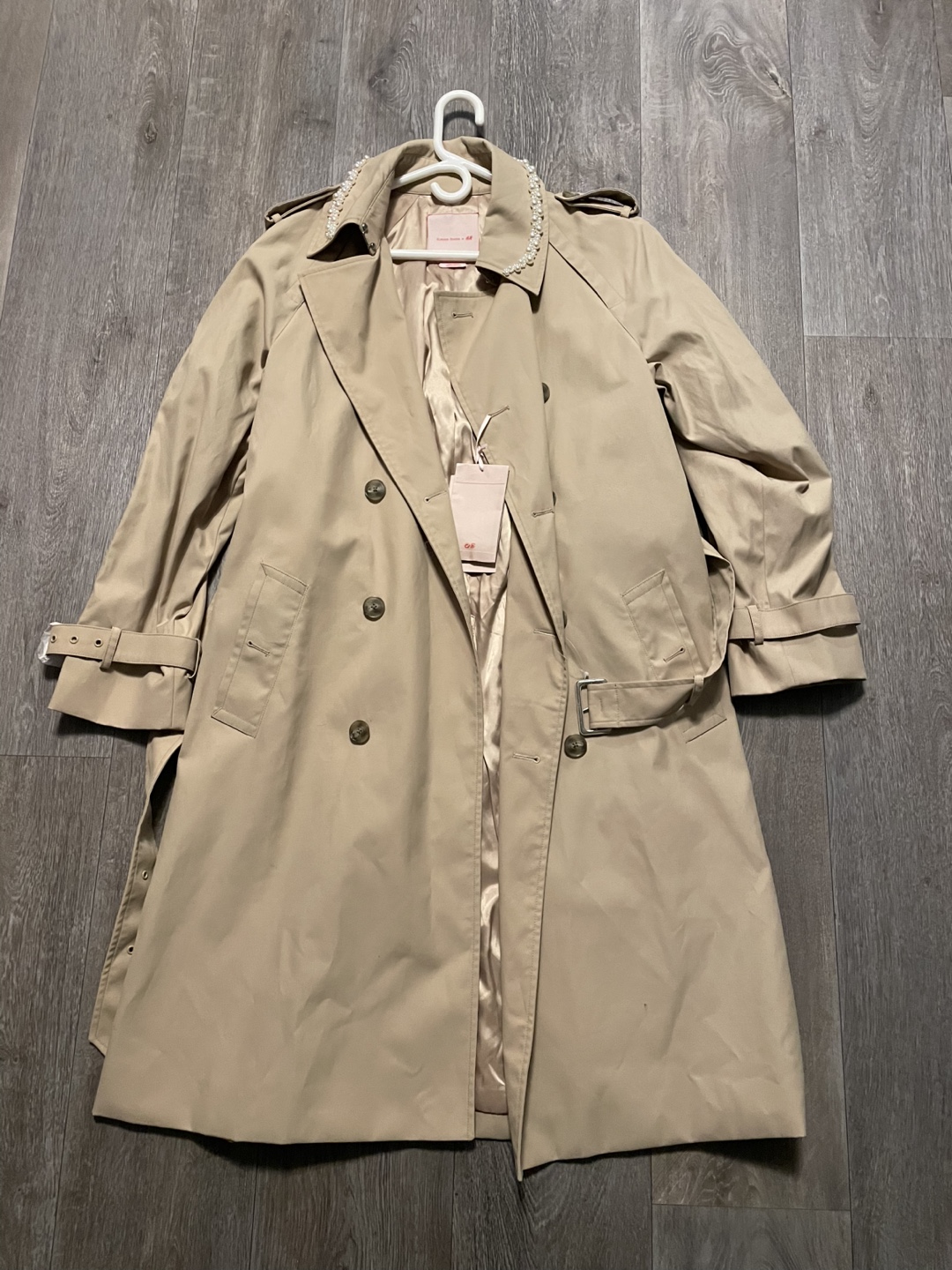 (BRAND NEW) Simone Rocha H&M Beige Trench Coat with Pearl Detail