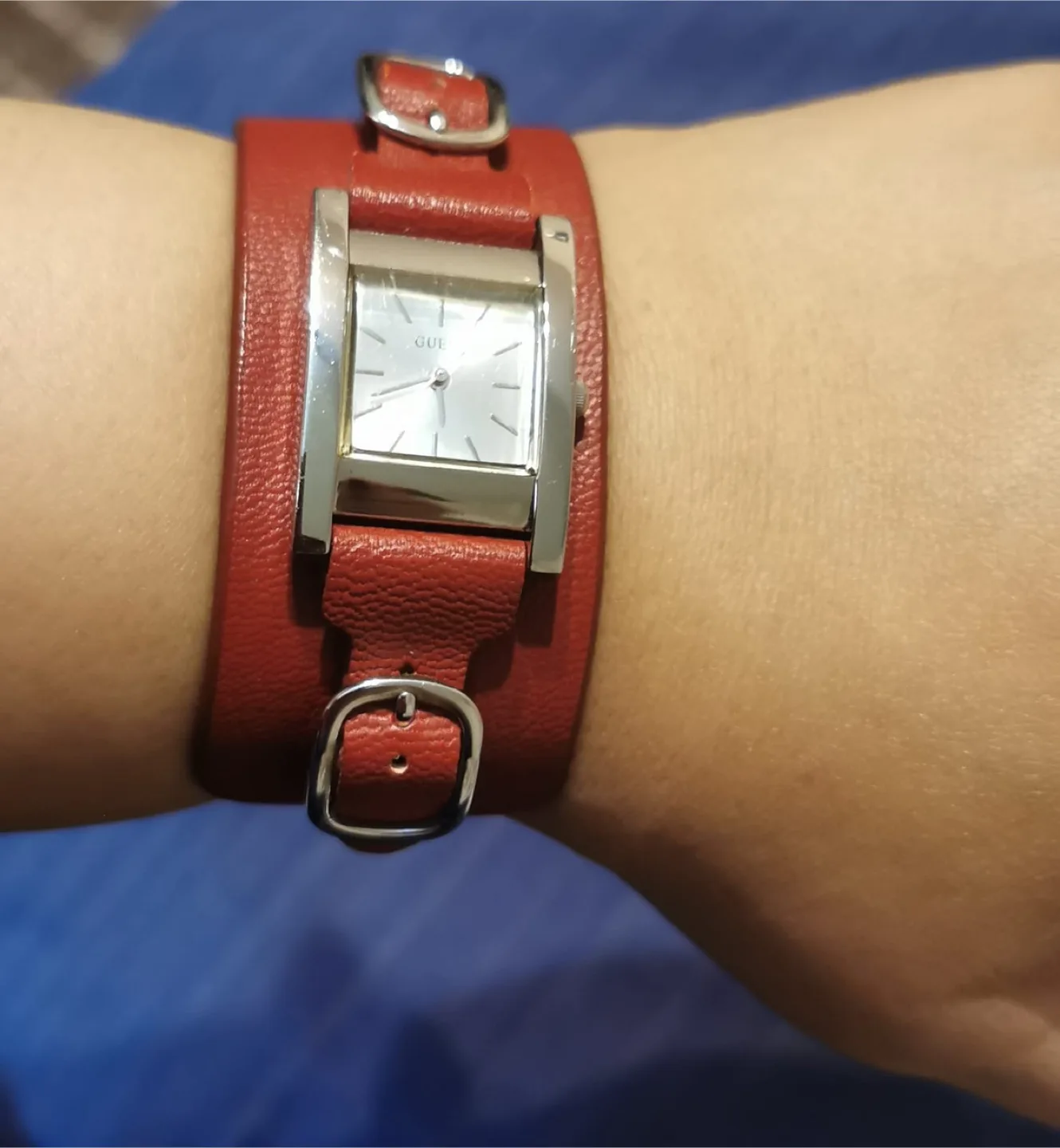 Guess Red Leather Cuff Watch image indicator(2)