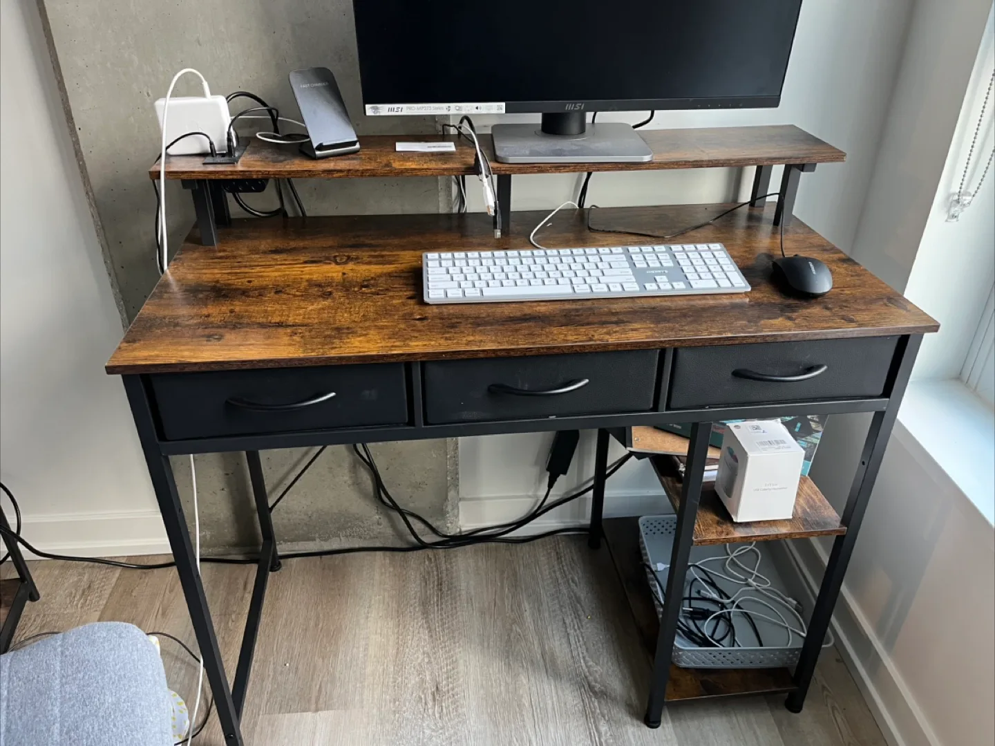 Rustic Brown Computer Desk with Drawers thumbnail