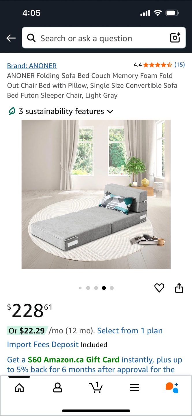 Folding Sofa Bed Couch - Light Gray - photo 2