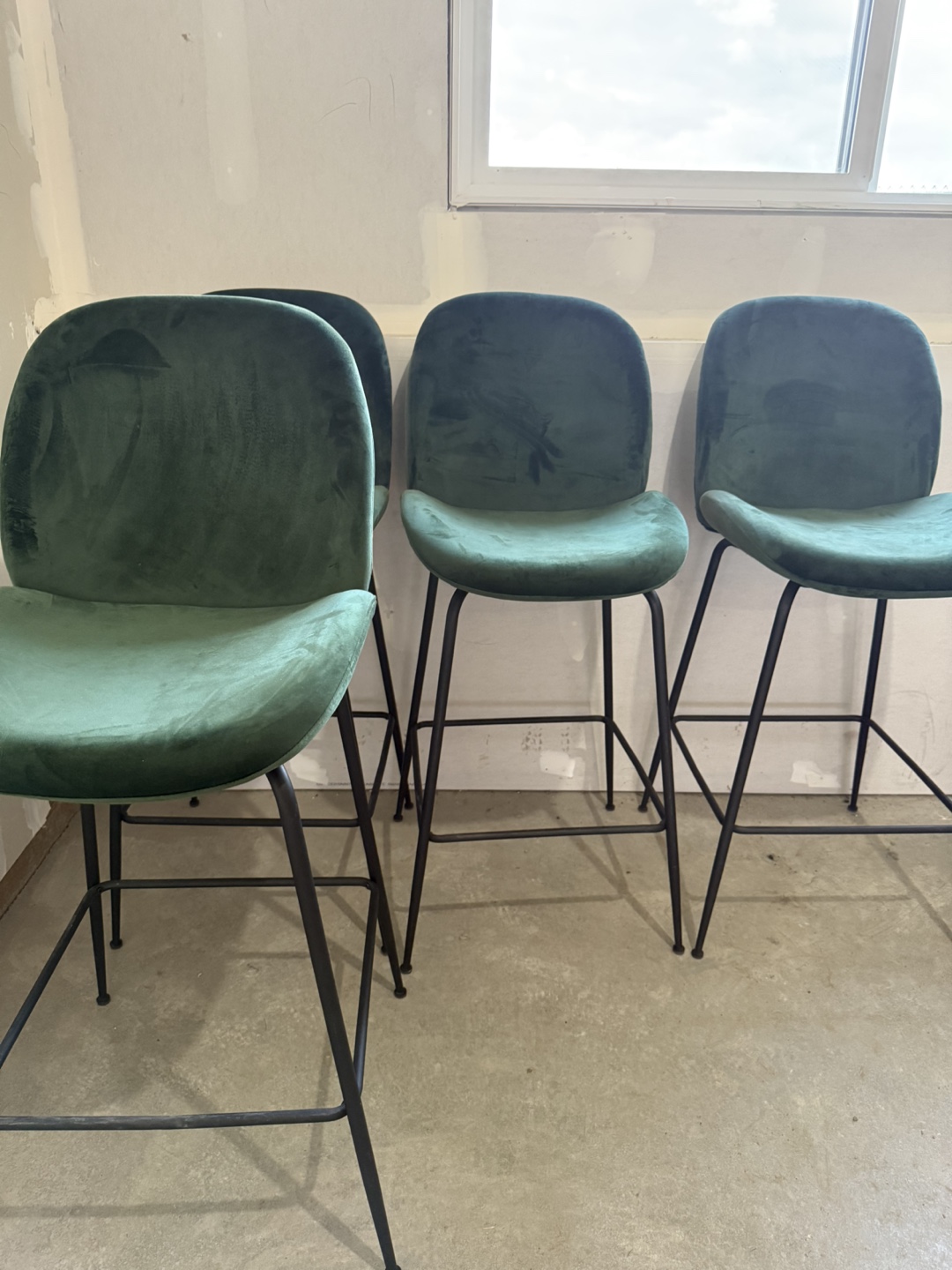 Green Velvet Bar Stools - Set of 4