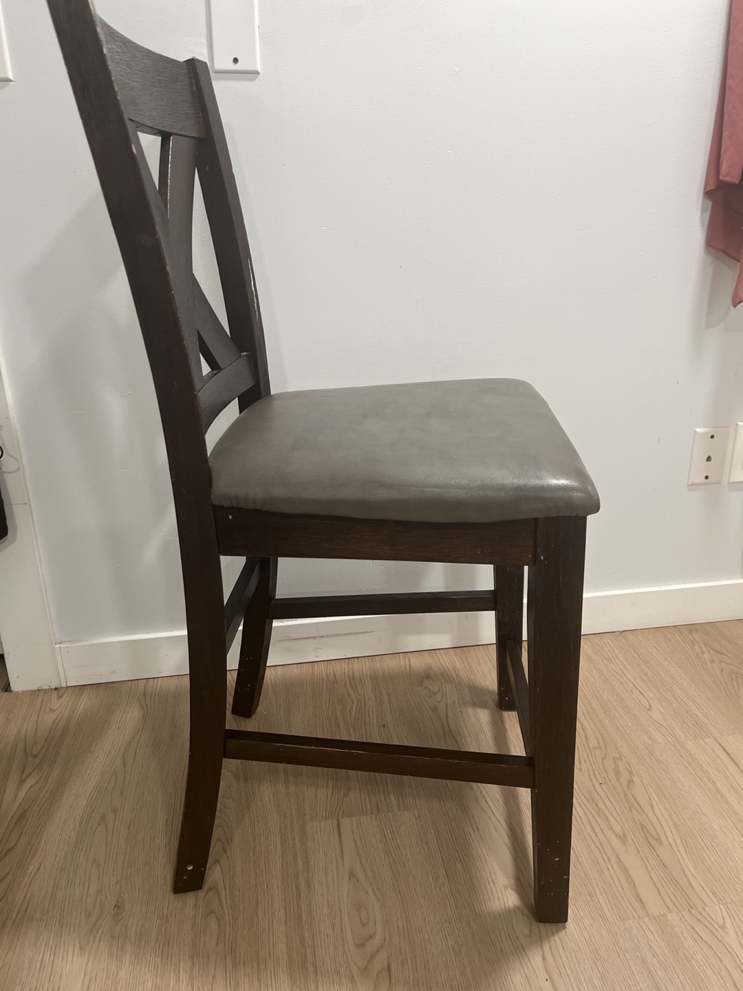 Dark Brown Wooden Bar Stool with Grey Seat - photo 2