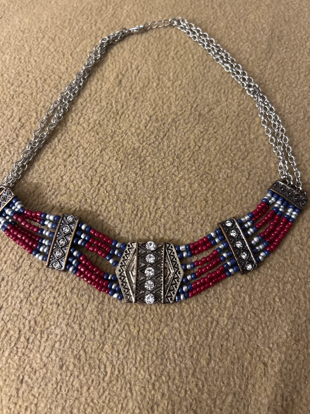 Beaded Choker Necklace - Red, White, Blue thumbnail